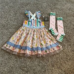 Matilda Jane Let’s Go Together Bunny Knot Dress & Hop To It Carrot Socks NWT